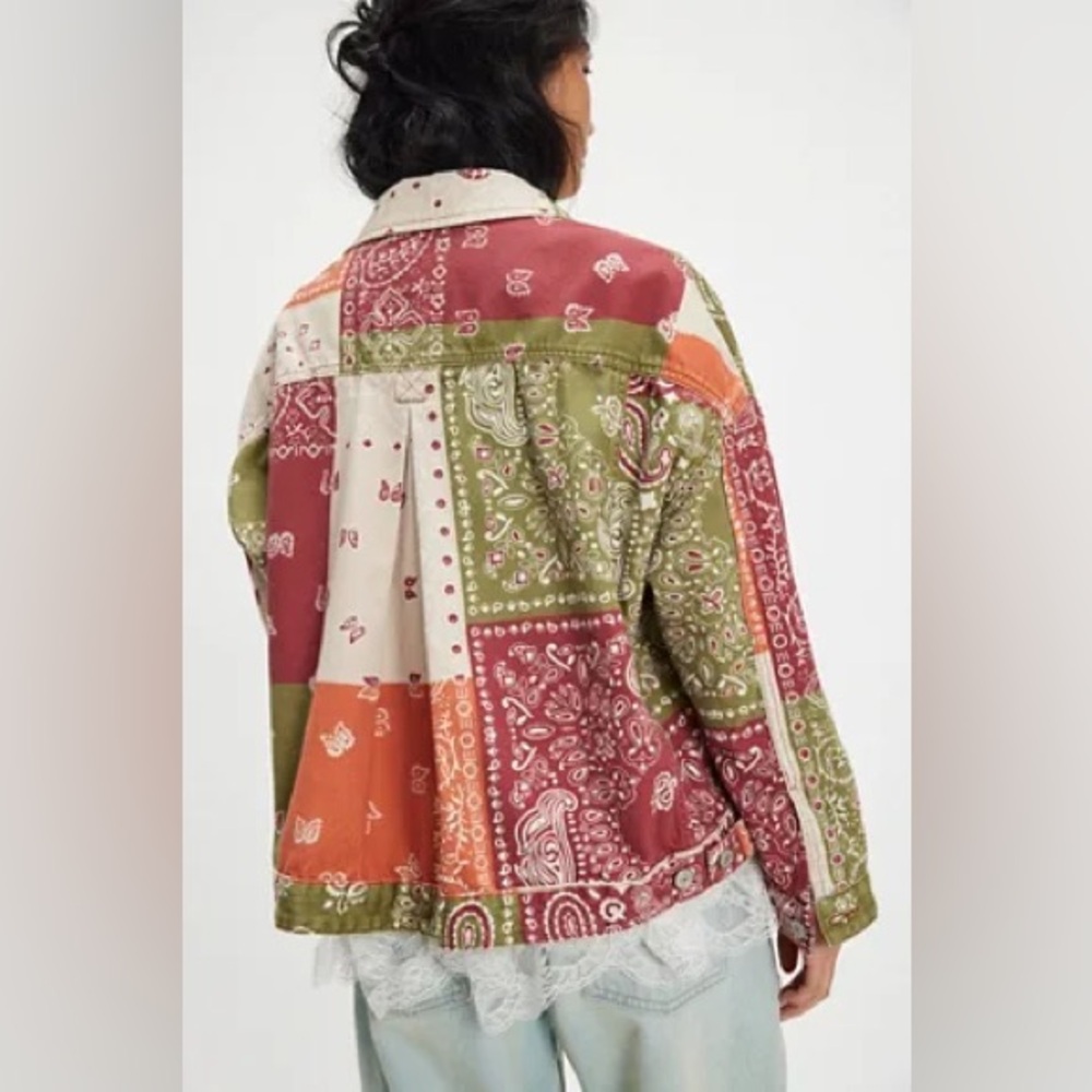 New Free People We The Free Opal Swing Bandanna Printed Denim Jacket Coat XL - Picture 3 of 7
